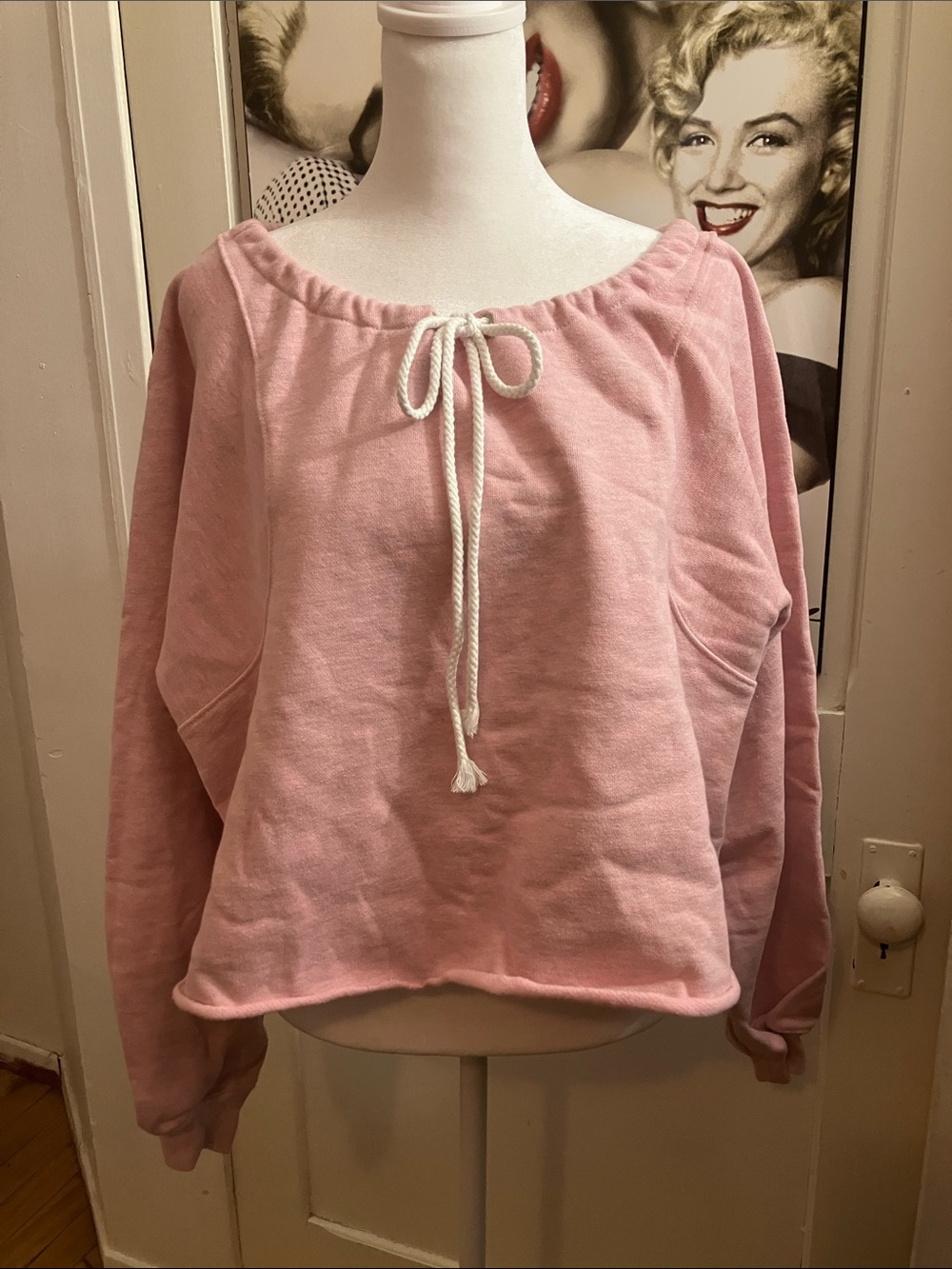 Women’s Off-Shoulder Drawstring Sweatshirt - Pink